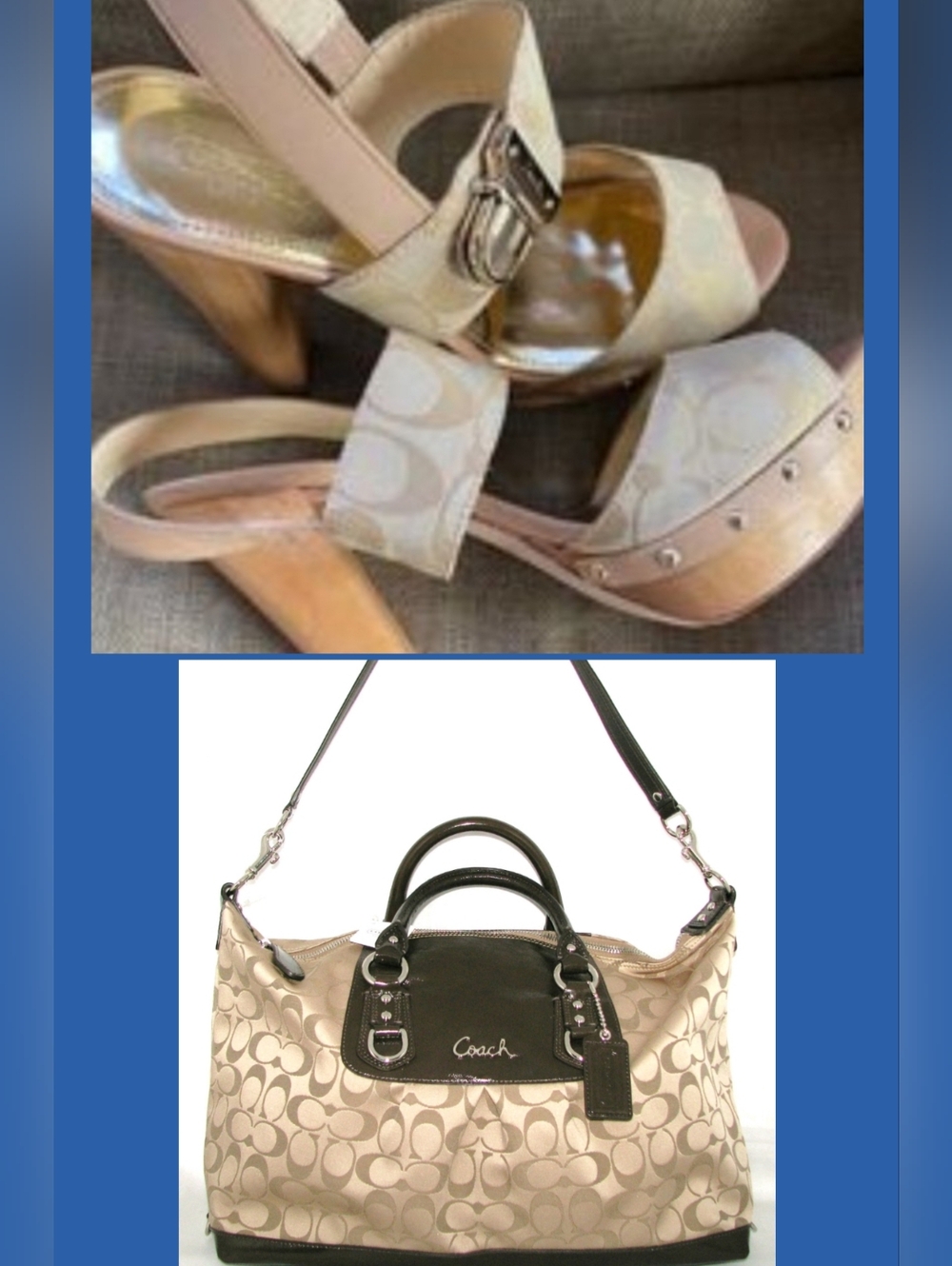 Coach Beige Signature Canvas Platform Sandals with Coach Bag